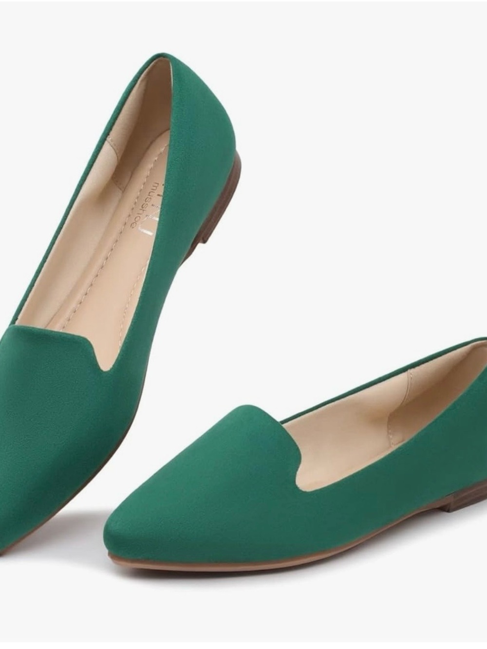 Pointed Green Suede Slip-On Flats for Women